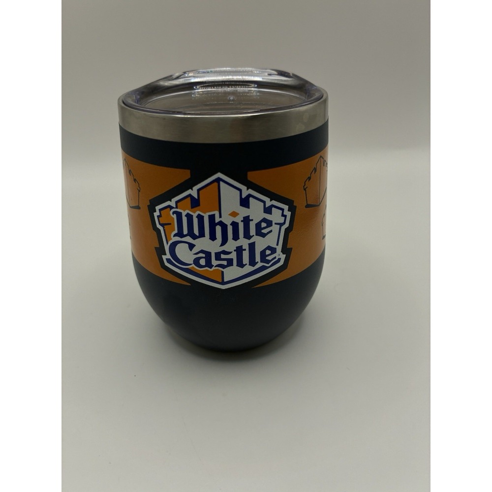 White Castle Cece Insulated Wine Tumbler with Lid, Blue, Logo Print